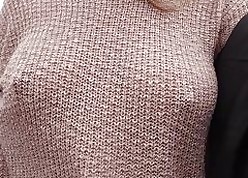Boobwalk: Ambler braless close to a sinistral espy flip knitted sweater